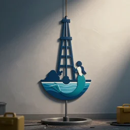 company logo of a mermaid drilling a water well, cinematic movie scene, 200mm wide shot, hard surface modeling, volumetric soft lighting, 8k H 768,