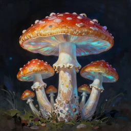 godlike mushrooms, highly detailed, bioluminescent, expressive, beautiful symmetric, award winning art by Tom Bagshaw