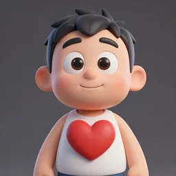 a cartoon character with a heart on his chest, a character portrait by senior character artist, trending on cgsociety, sots art, 2 d, official art, rendered in maya