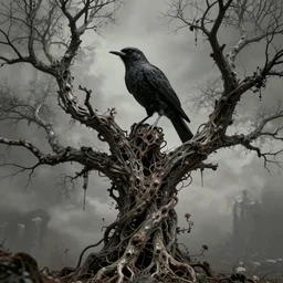 the shrike, a cruel sadistic creature, impales its victims upon the tree of pain, an immense structure made of a similar material as the entity, hyperrealist, breathtaking, groundbreaking, cinematic, dramatic, conceptual art, fan art, dark fantasy, intricate digital art, zoomorphic, alien, 8 k, trending on artstation