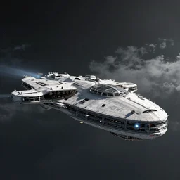 the huge Nostromo spaceship landed on a dark and cloudy planet, very detailed, Alien movie by Ridley Scott