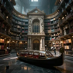 Klementinum National Library. Floating gondola. in cyberpunk style by Vincent Di Fate