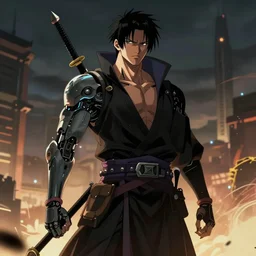 a cybernetic ronin / mercenary in the style of cyberpunk in the style of anime
