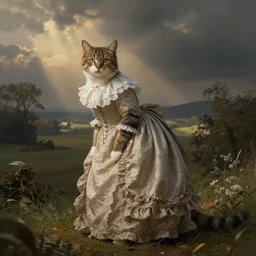 cat in a victorian era dress, digital art,