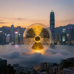 nuclear winter, hong kong, near future, fantasy, sci - fi, hyper realistic, serene, dusk.
