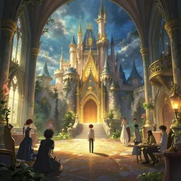 a room in a fairy castle, stephen bliss, unreal engine, fantasy art by greg rutkowski, loish, rhads, ferdinand knab, makoto shinkai and lois van baarle, ilya kuvshinov, rossdraws, tom bagshaw, alphonse mucha, global illumination, radiant light, detailed and intricate environment