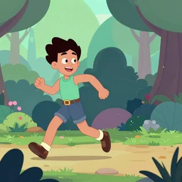 Adam in the garden of eden running from Eve in the style of Steven Universe