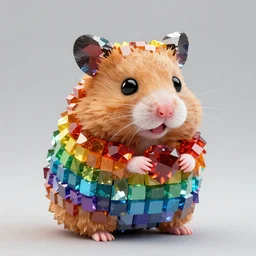 hamster made out of large blocky rainbow gems, 8 k hd
