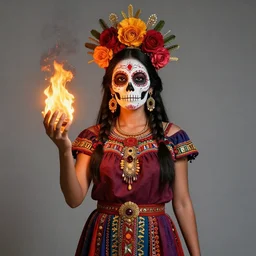 a beautiful mexican goddess | she represents death and fertility | she appears as the fire goddess | a young beautiful indigenous mexican woman | big daddy roth | contemporary photographic art | diego rivera | mad magazine