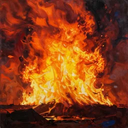 a painting on a raging inferno, gerhard richter, orange, yellow, red