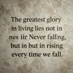 The greatest glory in living lies not in never falling, but in rising every time we fall. Wallpaper. Ultra HD, V-ray, Octane Render, 8k, Sharp, Detailed, Maximalism. Stunning