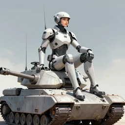 comic book illustration, an android soldier sits on the turret of a futuristic tank, cyberpunk concept art by josan gonzales and Moebius, highly detailed, intricate, sci-fi, sharp focus, Trending on Artstation HQ, deviantart
