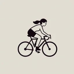 minimalist logo icon depicting a girl in shorts riding a bicycle, inked outline, retro cycling, victo ngai, kilian eng, lois van baarle, behance