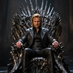 Hurley from Lost sitting on the Iron Throne