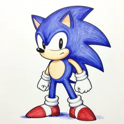 sonic the hedgehog, single line drawing in ball point pen