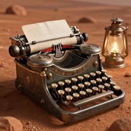 steampunk a typewriter on mars, intricate detail, hyper detailed, ultra realistic, sharp focus, smooth, octane render, lantern, volumetric, ray tracing, artstation trending, cgsociety, sense of awe, mystical, by wolp and artgerm, midsommar 4 k