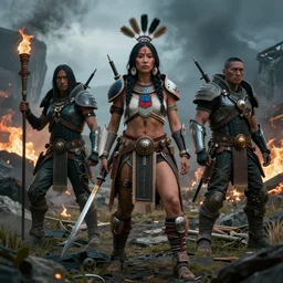 mapuche, cyberpunk, conquest, high detail,