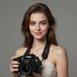 a very detailed, photorealistic digital art a beautiful young woman, from the waist up, with sharp features, a beautiful face, soft smile, under studio lighting, taken with a canon eos camera with 1 3 5 mm focal length, by ilya kuvshinov
