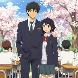 boy's love anime high school classroom spring noon scene, high detail concept art, perfect proportions fine face, tall handsome guys, close together romantic undertones, avant designer uniform, vivid colors, realistic shaded lighting poster fantasy art artgerm, kyoani, katsuhiro, jeremy lipking and michael germash, makoto shinkai, loish, best selling