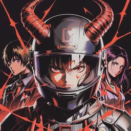 portrait of a girl with evil horns wearing black helmet | | fine detail!! anime!! realistic shaded lighting!! poster by ilya kuvshinov katsuhiro otomo ghost - in - the - shell, magali villeneuve, artgerm, jeremy lipkin and michael garmash and rob rey