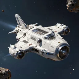 a spaceship in an asteroid field, beautiful detailed, cinematic, strong lighting, hi - fructose art magazine, by anton fadeev and paul lehr and david heskin and josan gonzalez, 8 k