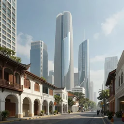 Futuristic Neo-Manila street scene with native Filipino architecture and tall skyscrapers designed by Zaha Hadid, digital painting, concept art by Shaddy Safadi