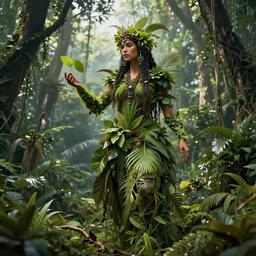 a female shaman made of plants of the jungle, art by christophe vacher