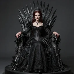 an elegant beautiful gothic princess, very tight corset, chains, iron throne, full body, style of ilya kuvshinov greg rutkowski anna dittmann, masterpiece, very high quality, intricate, high resolution