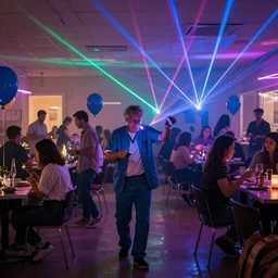 nursing home retirement rave party with neon lights & lasers, highly detailed, 8k