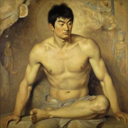 mogao grottoes, muscular male, painting by j. c. leyendecker, yoji shinkawa, katayama bokuyo