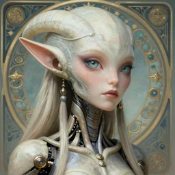 detailed realistic beautiful! young cher alien robot as queen of biopunk. portrait by jean delville, gustave dore and marco mazzoni, art nouveau, symbolist, visionary, baroque, giant fractal details. horizontal symmetry by zdzisław beksinski, iris van herpen, raymond swanland and alphonse mucha. highly detailed, hyper - real, beautiful
