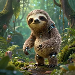 Sloth cyborg in the mechanical jungle