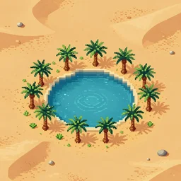 desert oasis, aerial view, pixel art, artstation, detailed