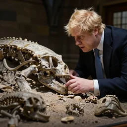 boris johnson stealing fossils from a museum