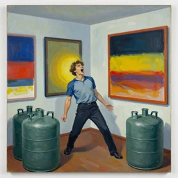 a man screaming in a room full of gas, painted by frank Auerbach and vibrating eerie colors of Mark Rothko