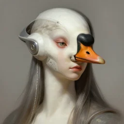 anthromorphic goose girl portrait, sci - fi face, elegant, highly detailed, digital painting, artstation, concept art, smooth, sharp focus, illustration, art by artgerm and greg rutkowski and alphonse mucha