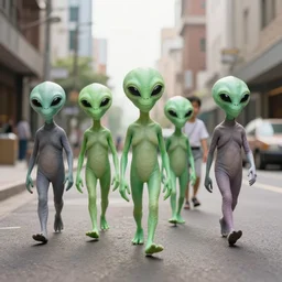 a 35mm photograph of a group of aliens walking down the street in New York City in the 1960's, bokeh, Canon 50mm, cinematic lighting, photography, retro, film, Kodachrome