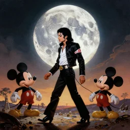 iridescent, single moon walking michael jackson, billie jean, michael jackson, michael jackson, michael jackson, michael jackson, ( ( ( mickey mouse ) ) ), nendroid, frank frazetta style