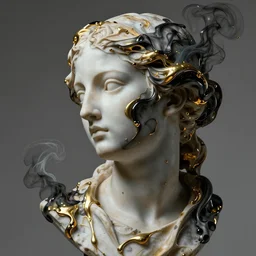 epic concept art of abstract female face silhouette mixing with black and gold liquid fluid and smoke. bust sculpture. highly detailed. masterpiece of renaissance sculpture by michelangelo. artstation concept art, matte painting.