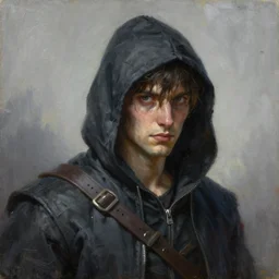 a painting of young man thief, a character oil on canvas portrait by gerald brom and greg rutkowski, masterpiece, fantasy art, artstation hq
