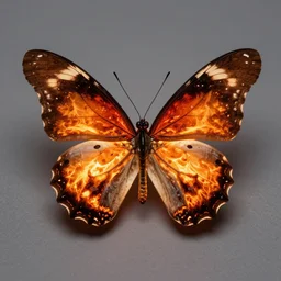 butterfly with wings of fire and thorax made of glowing embers, 35mm 8k product photo