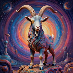 a surreal portrait statue of a mystic goat figure by naoto hattori, android jones, and chris dyer, deep bold colors, galactic entity, depth of field, intricate beautiful painting, billions of details, octane render, portal, 8 k, detailed vector, trending on artstation, cgisociety, wow!!!!!!
