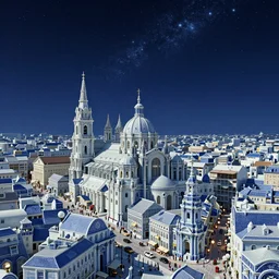 A porcelain world at a starry night, exquisite city with cathedrals and busy streets, all made from porcelain, Unreal Engine 5, pristine quality wallpaper