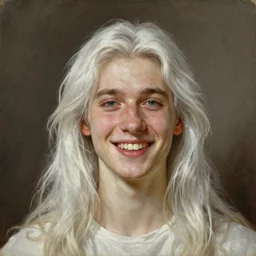 Painting of a clean Lee Pace with long white hair. Young. Smiling. Happy. Cheerful. Art by william adolphe bouguereau. Very very very very very very very very very very very very much detailed. Beautiful. 4K. Award winning.