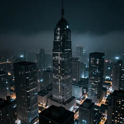 night city without lights in fog, tall buildings, high details, cinematic, 8k resolution, beautiful detailed, insanely intricate details,
