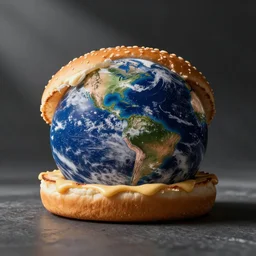 burger bun filled with the planet earth