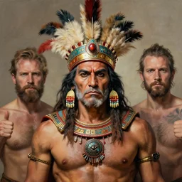 portrait of a macho aztec god, by bogdan rezunenko and denys tsiperko and tom bagshaw, hyperrealism