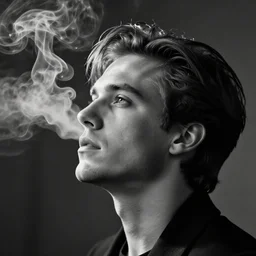 a man who's head is turning into a puff of smoke, annie liebowitz, black and white