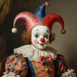 baroque rococo painting Royal Fancy Jester clown Hildebrandt Lisa Frank high detail cute adorable whimsical up close