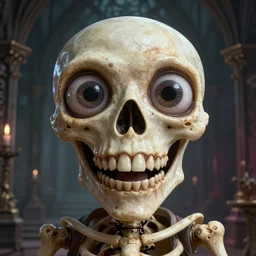 a beautiful portrait of a smiling horror stories movie creatures, big eyes, bones, tooth, sharp focus, smooth, digital illustration, by mcbess, dore, by alexander mcqueen, trending on artstation, depth of field, detailed and intricate gothic environment, 8 k resolution, hyperrealistic, octane render
